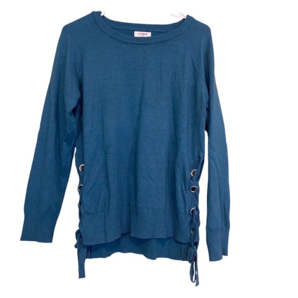 Umgee Side Corset Tie Crewneck Sweater Medium